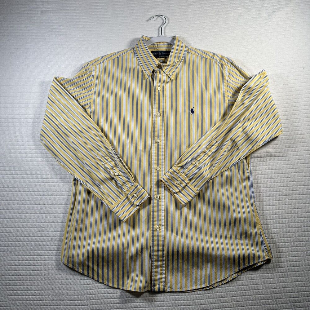 Polo Ralph Lauren Mens Large Classic Fit Striped yellow Button Down shirt
